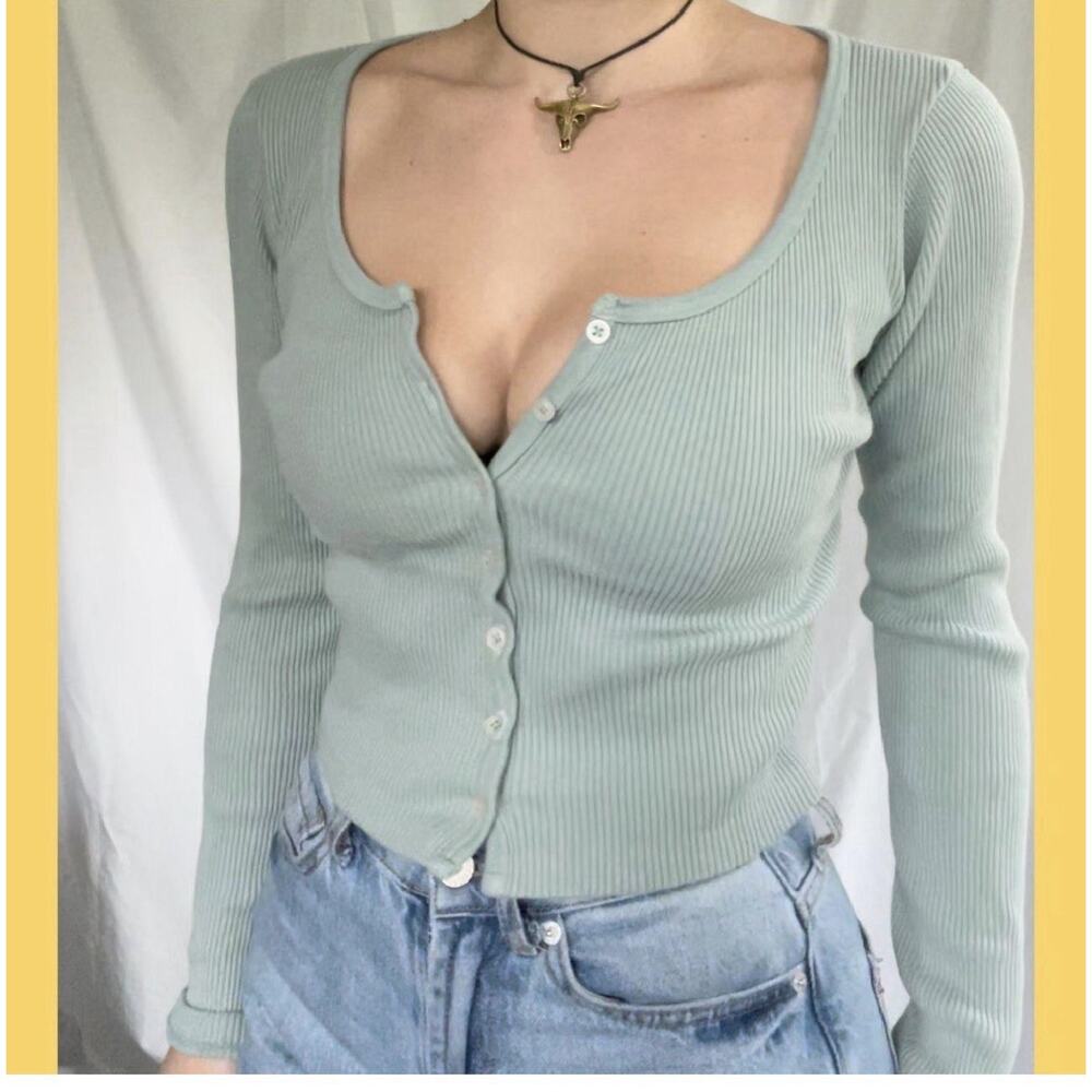 Y2K Hollister Fitted Ribbed Baby Tee Grunge Indie Sz S Sage Green Bella Normcor